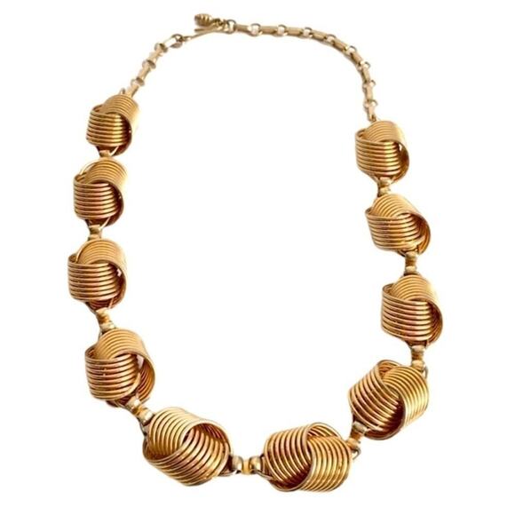 Vintage Chunky Gold Chain Necklace Love Knot Woven 60’s Retro Statement 16” Long - Picture 1 of 6